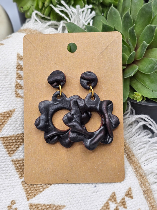 Polymer Clay flower faux leather Earring with stud