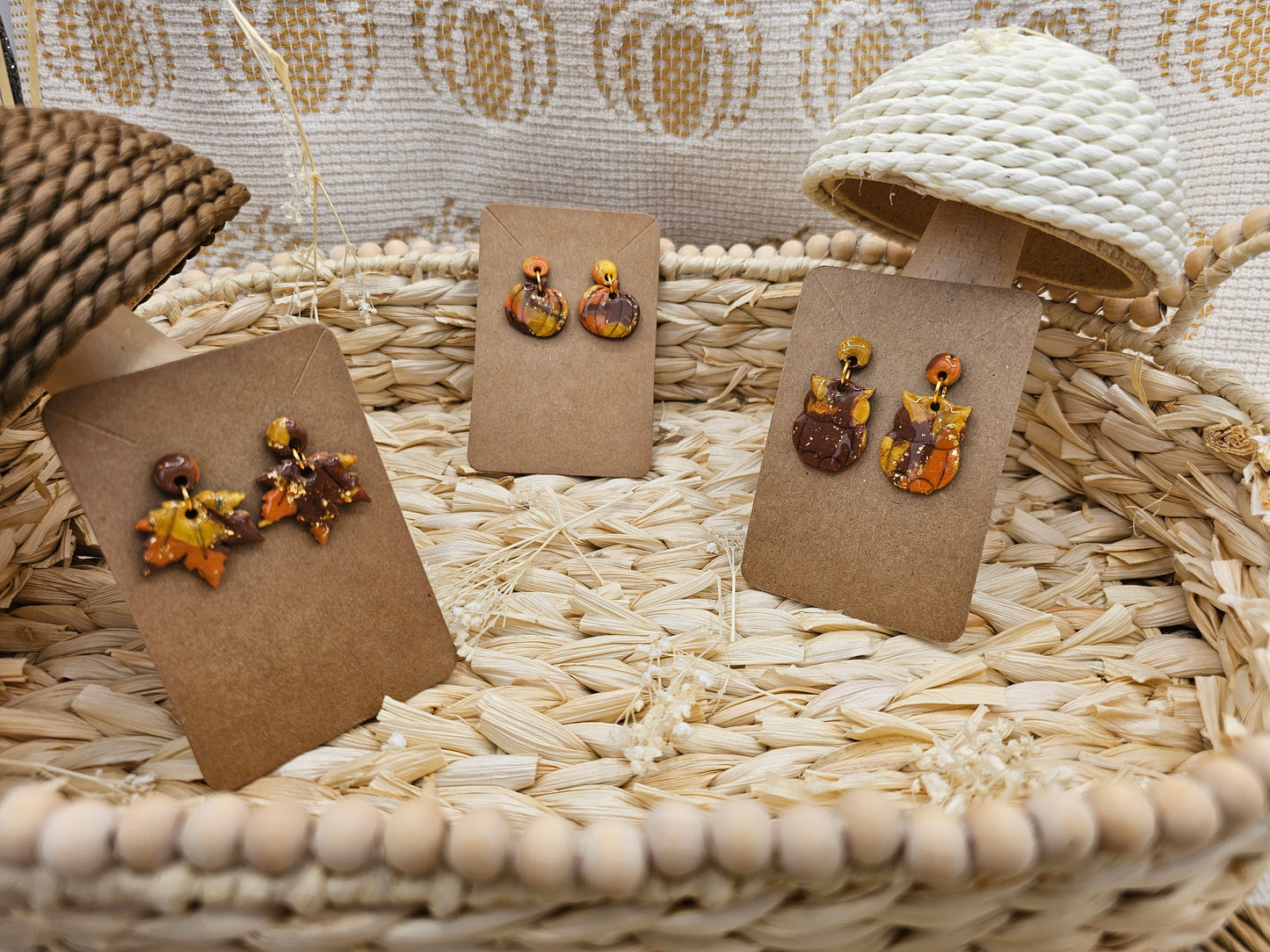 Owl - Mosaic Autumn #1 Polymer Clay Earrings