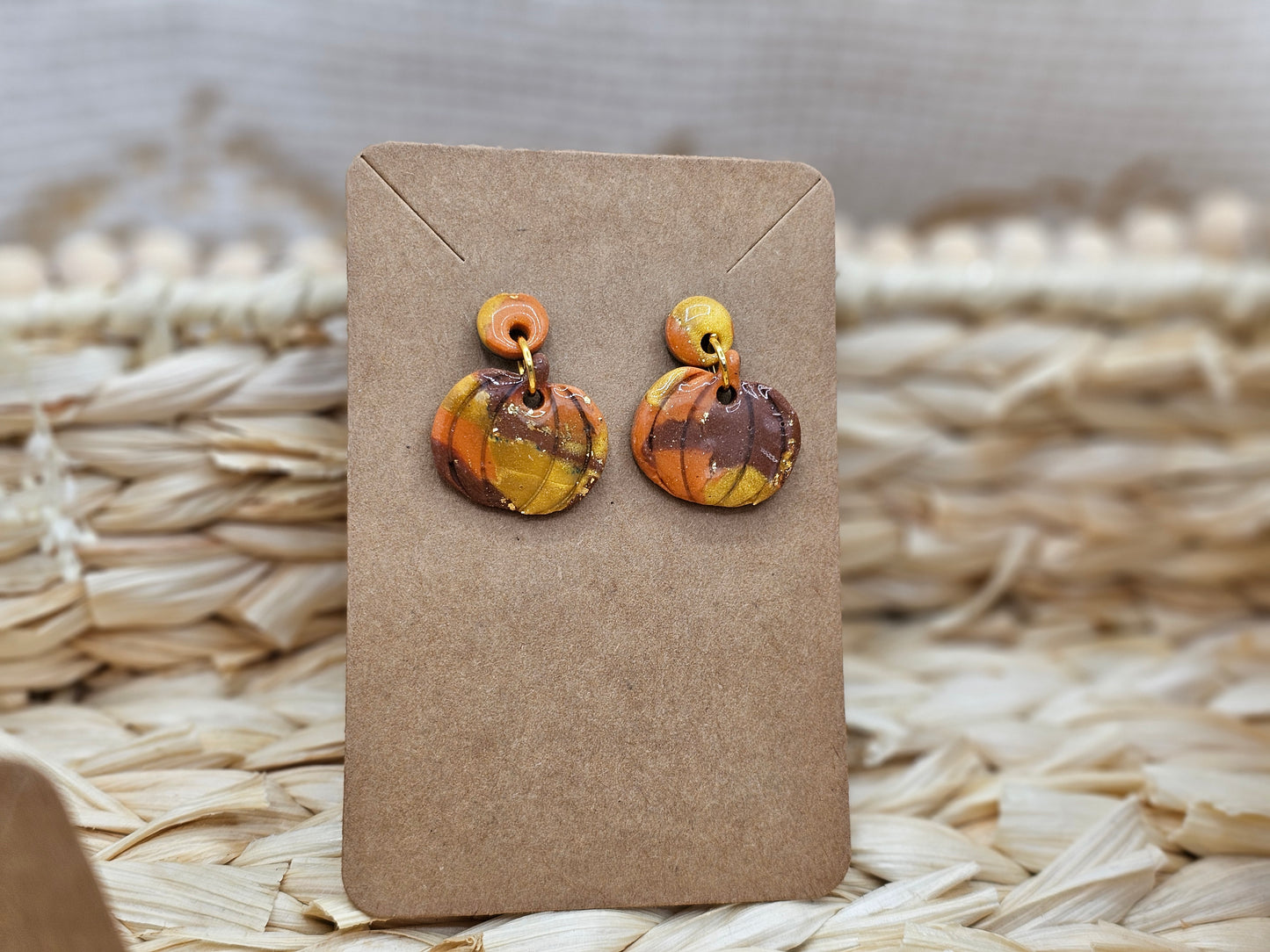 Pumpkin  - Mosaic Autumn #1 Polymer Clay Earrings