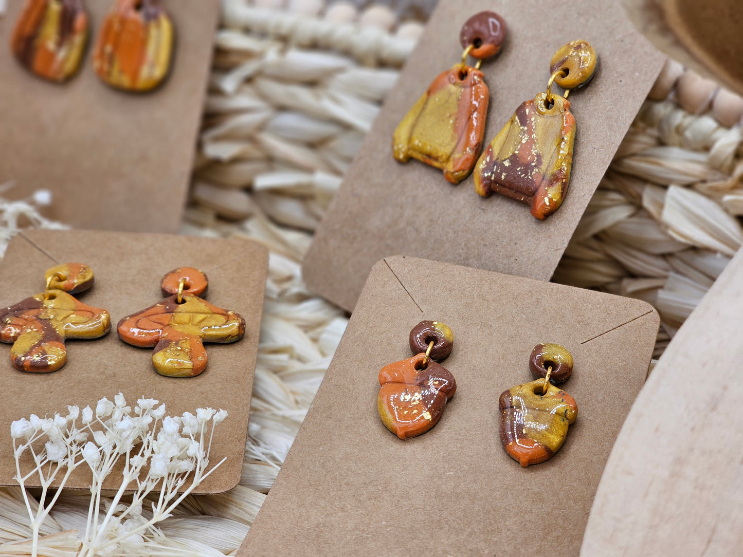 Pumpkin - Mosaic Autumn #2 Polymer Clay Earrings