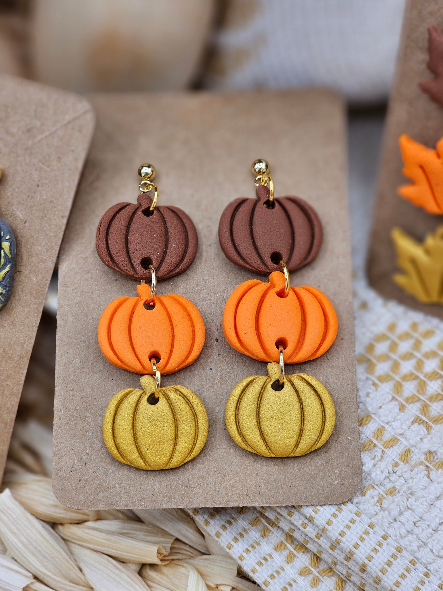 Triple Pumpkin Autumn collection #1 polymer Clay Earrings