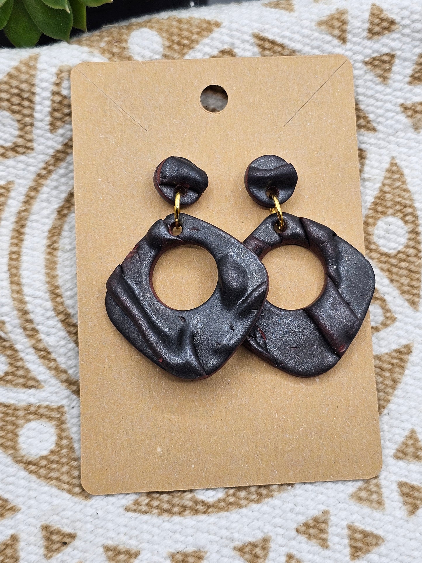 Black faux Leather Polymer Clay Earring studs