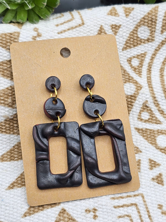 Black faux Leather Polymer Clay Earrings studs Rectangle