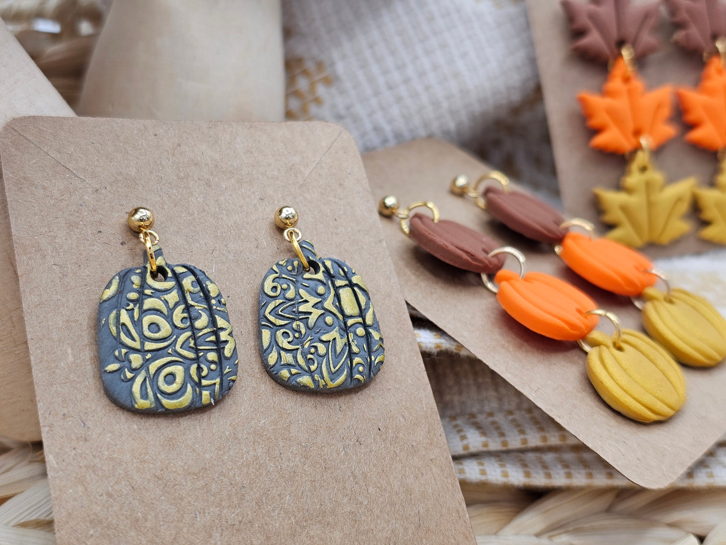 Triple Leave Autumn collection #1 polymer Clay Earrings