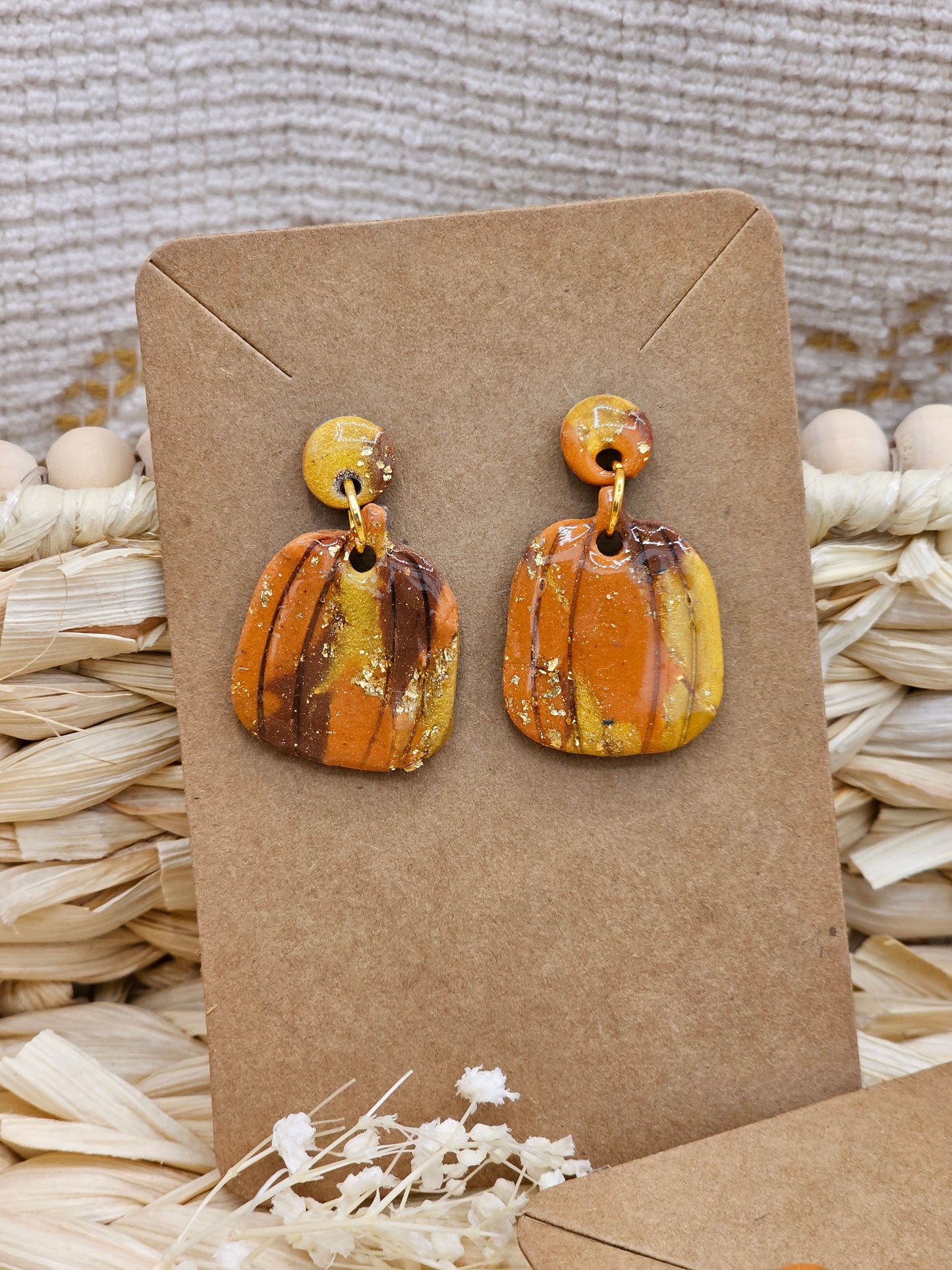 Pumpkin - Mosaic Autumn #2 Polymer Clay Earrings