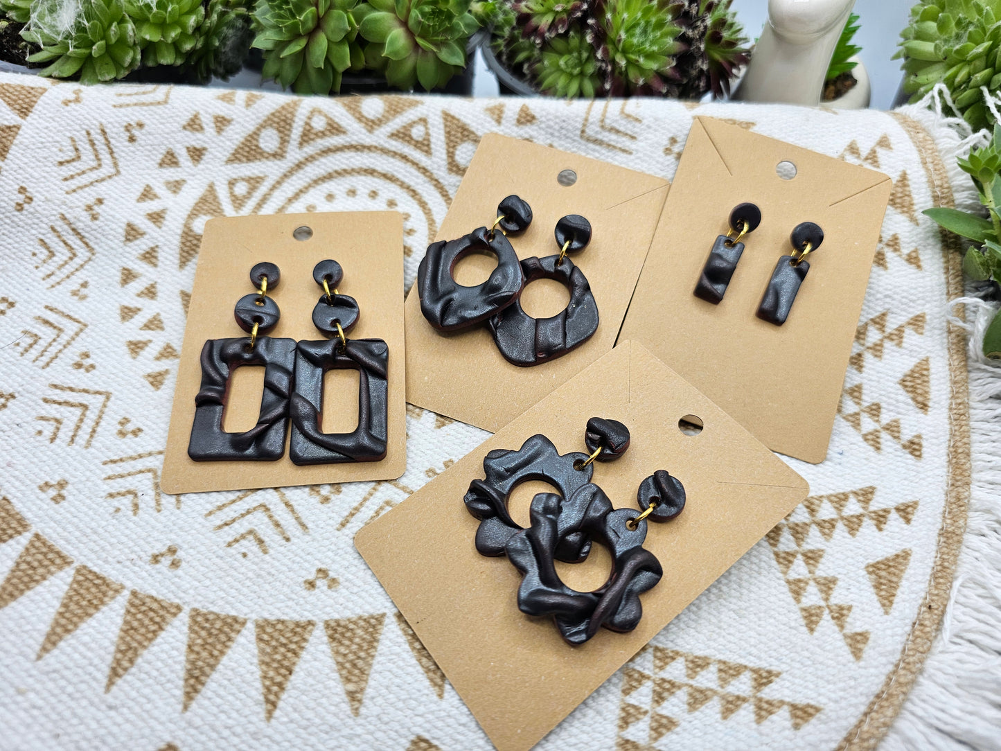 Black faux Leather Polymer Clay Earring studs