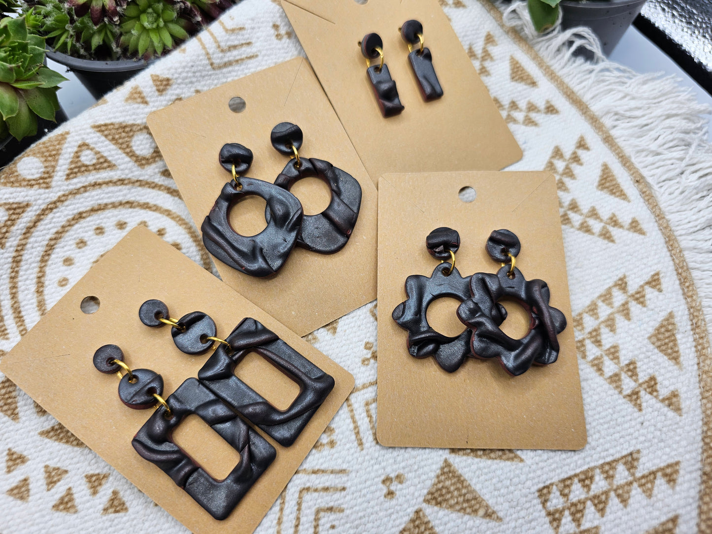 Black faux Leather Polymer Clay Earring studs