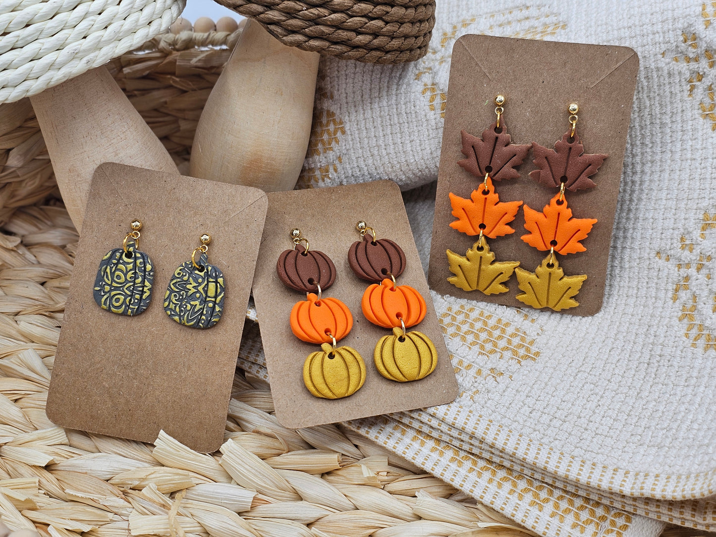 Triple Leave Autumn collection #1 polymer Clay Earrings