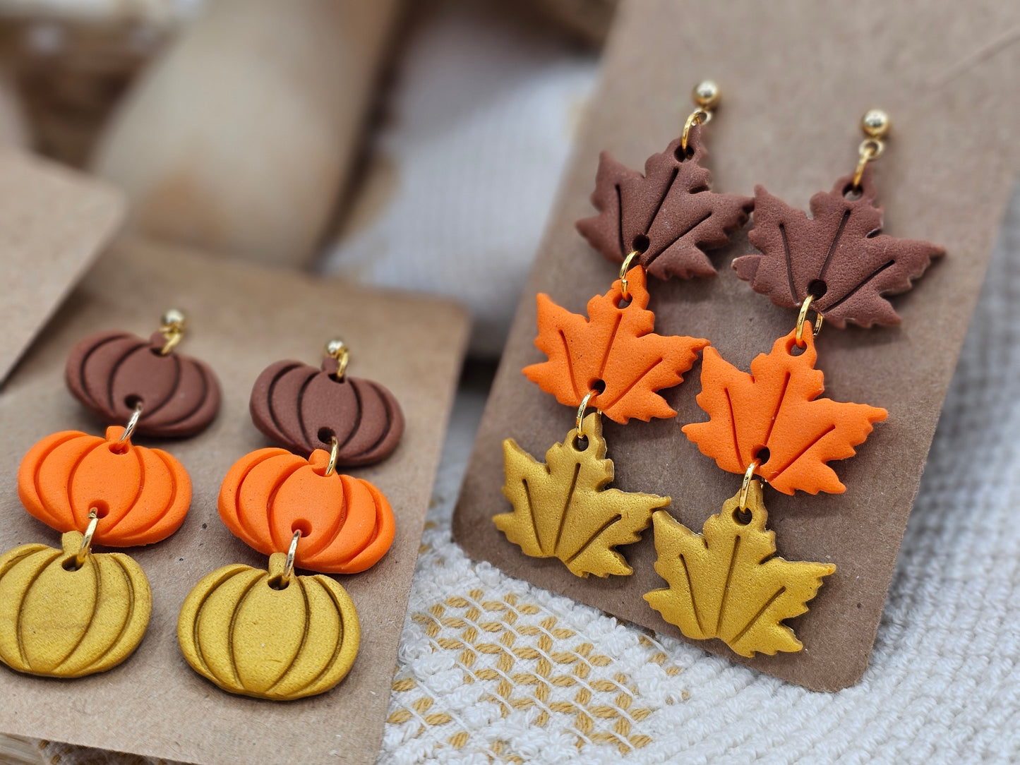 Triple Leave Autumn collection #1 polymer Clay Earrings