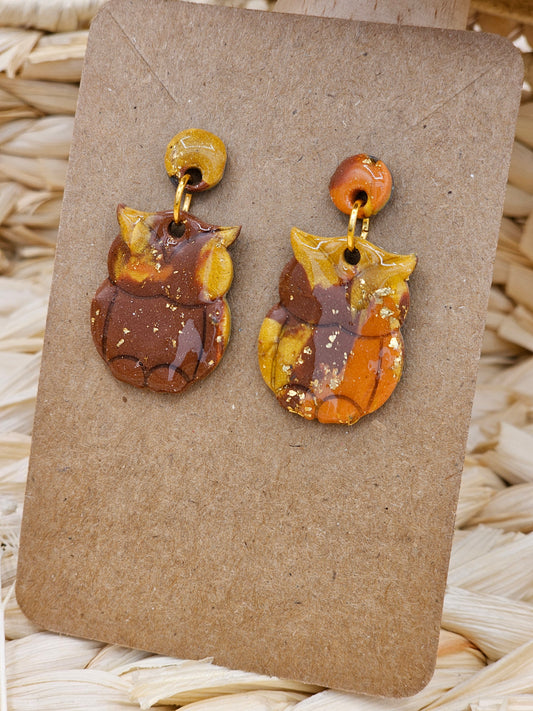 Owl - Mosaic Autumn #1 Polymer Clay Earrings