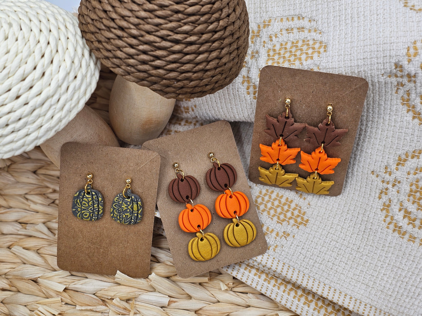 Triple Pumpkin Autumn collection #1 polymer Clay Earrings