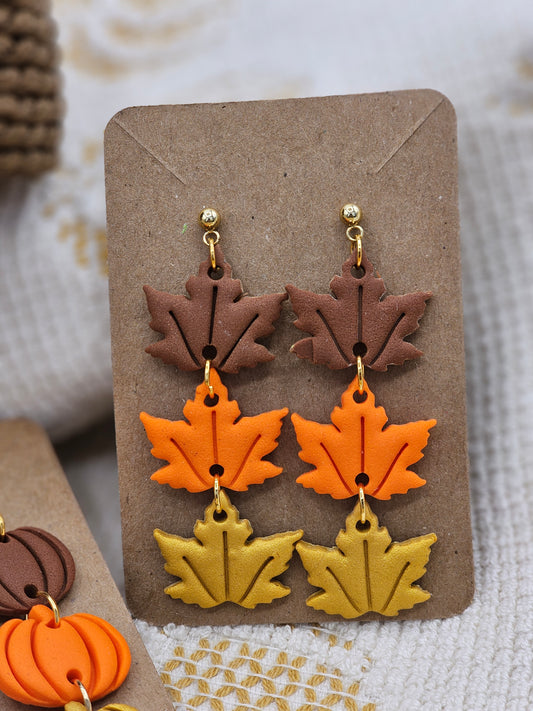 Triple Leave Autumn collection #1 polymer Clay Earrings