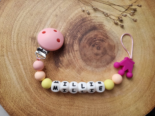Silicone Pacifier chain crown pink