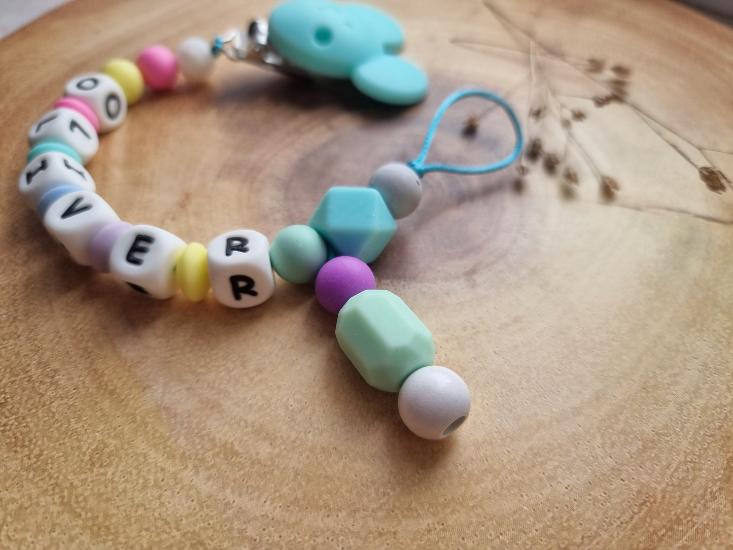 Silicone pacifier chain with name