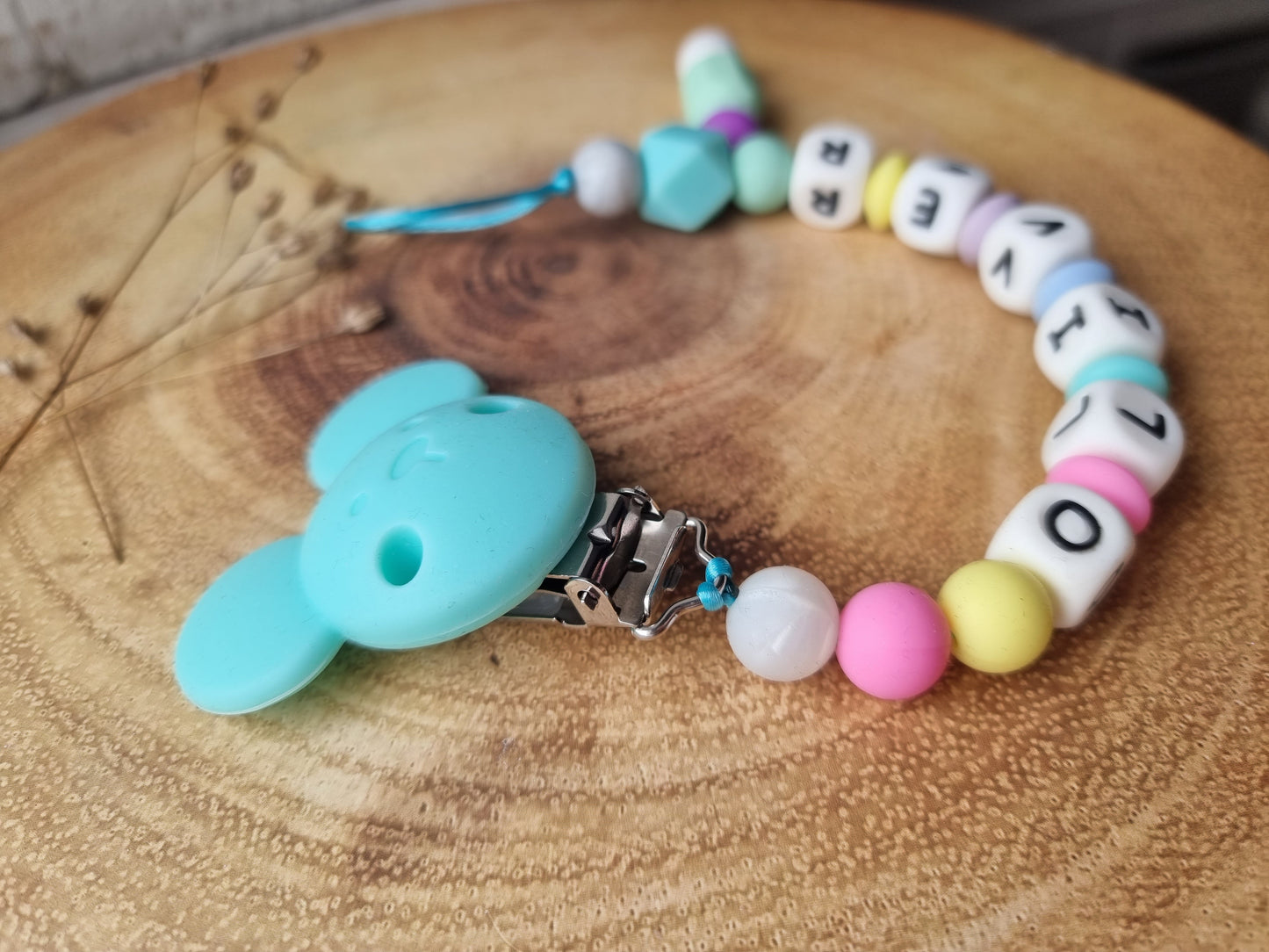Silicone pacifier chain with name